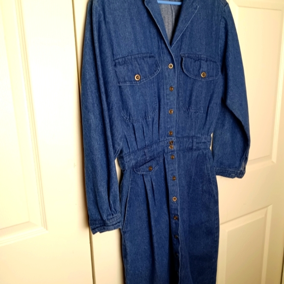 Vintage Eileen West Denim Dress 10 M Long Sleeve Pockets 80s 90s Heavy - Picture 3 of 7
